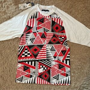 Men’s Size Small Geometric Print Raglan 3/4 Sleeve Tee